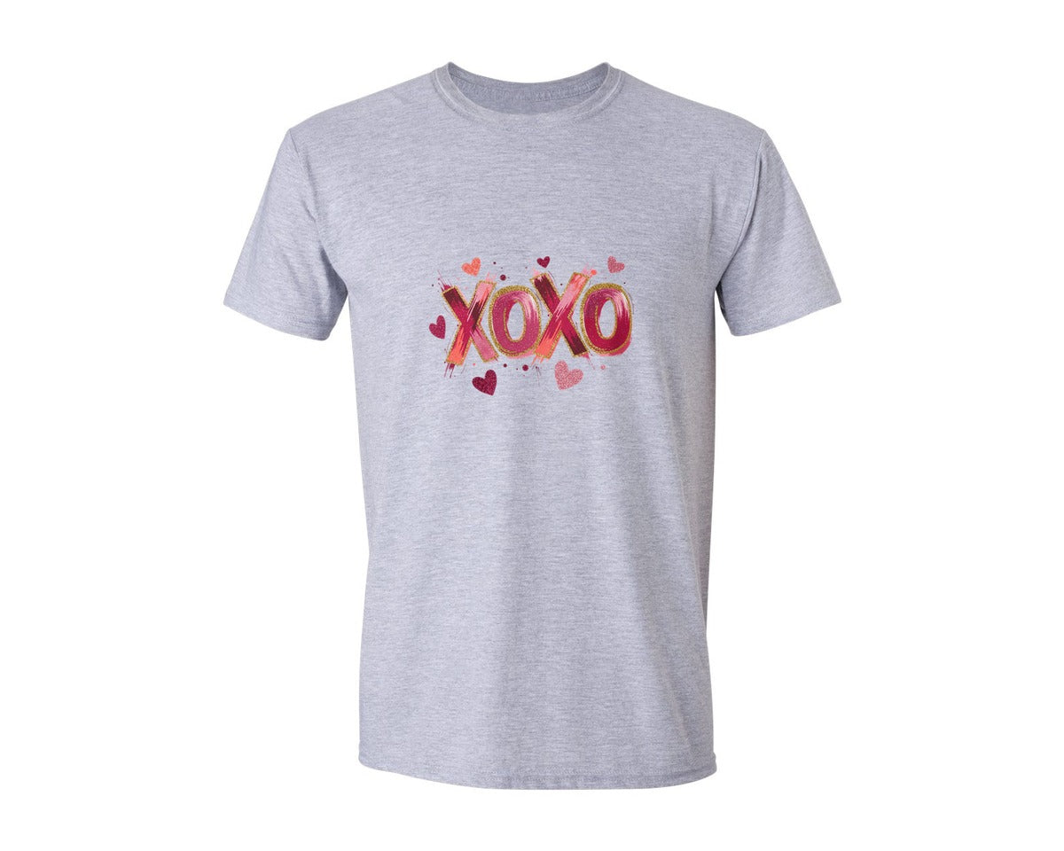 brand:Generic|color:Sports Grey / Athletic Heather|Pink Xoxo Valentines Day Graphic T-Shirt