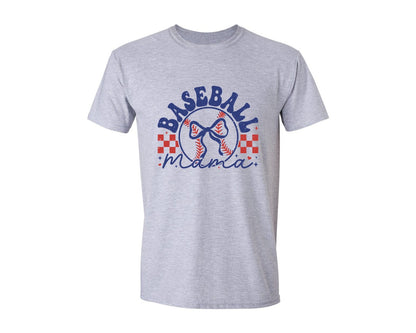 brand:Generic|color:Sports Grey / Athletic Heather|Baseball Mama Bow Graphic T-Shirt