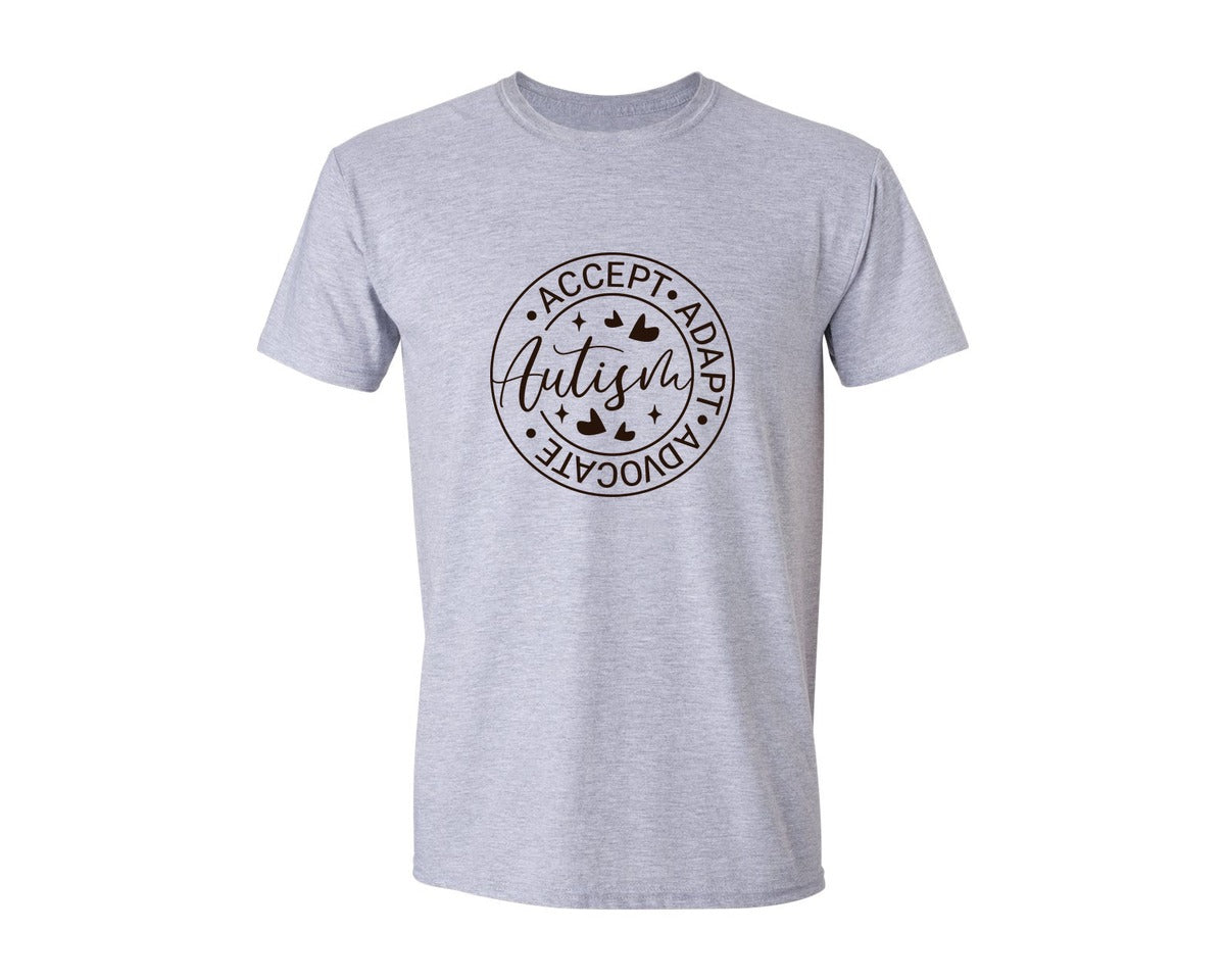 brand:Generic|color:Sports Grey / Athletic Heather|Autism Accept Adapt Advocate Shirt Graphic T-Shirt