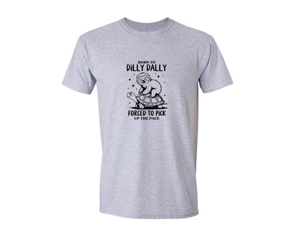 brand:Generic|color:Sports Grey / Athletic Heather|Born To Dilly Dally Funny Sloth Graphic T-Shirt