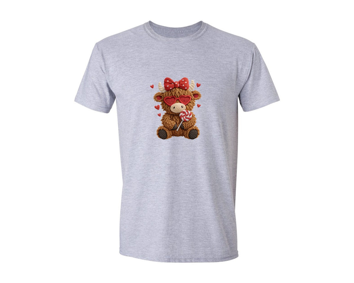 brand:Generic|color:Sports Grey / Athletic Heather|Yarn Crochet Valentine Highland Cow 3 Graphic T-Shirt