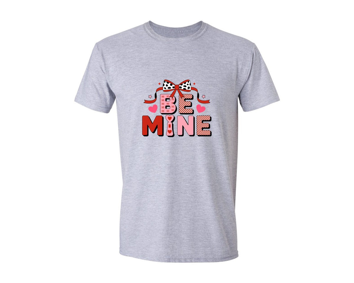 brand:Generic|color:Sports Grey / Athletic Heather|Be Mine Valentine Coquette Bow Graphic T-Shirt
