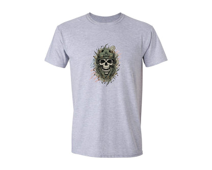 brand:Generic|color:Sports Grey / Athletic Heather|Skull In Military Helmet Illustration Graphic T-Shirt