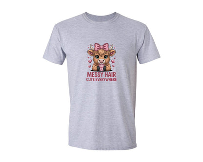 brand:Generic|color:Sports Grey / Athletic Heather|Funny Highland Cow Messy Hair Shirt Graphic T-Shirt