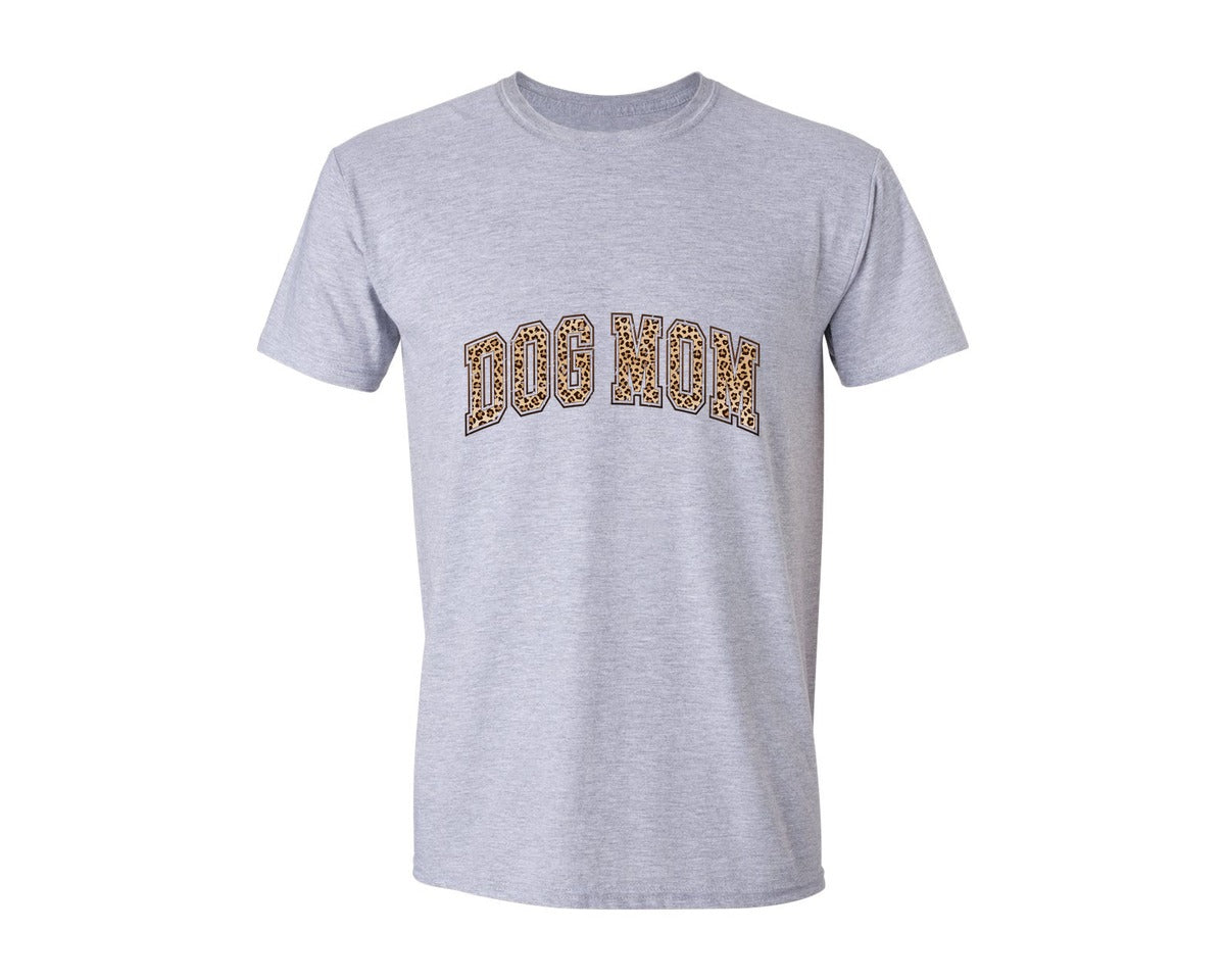 brand:Generic|color:Sports Grey / Athletic Heather|Dog Mom Leopard Retro Dog Mama Varsity Graphic T-Shirt