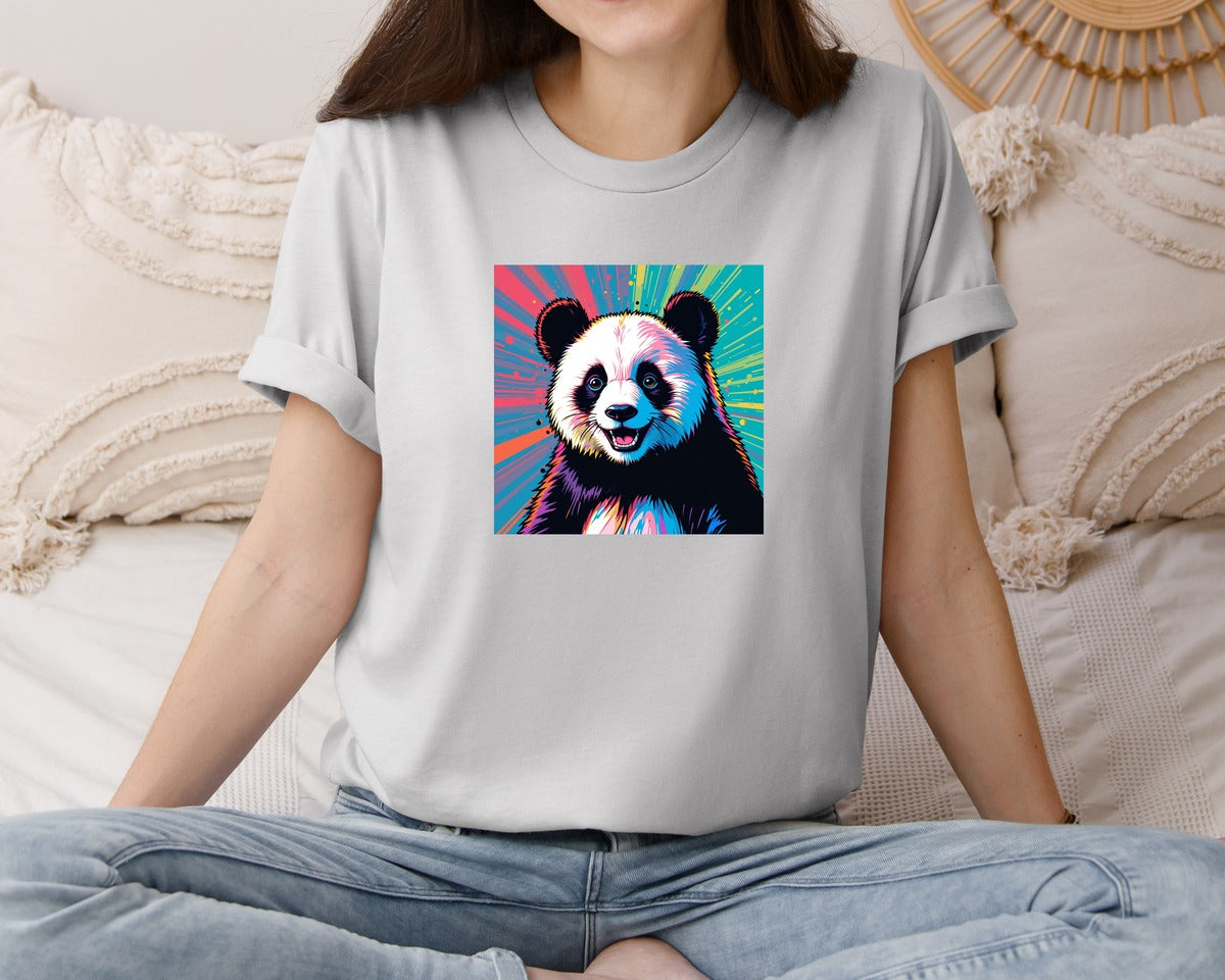 brand:Bella Canvas|color:Sports Grey / Athletic Heather|Trendy Vintage Panda Illustration Graphic T-Shirt