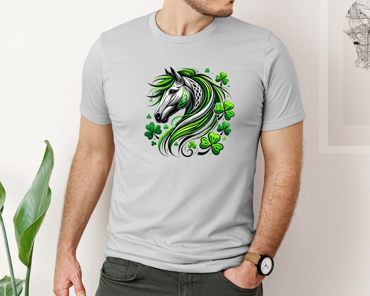brand:Bella Canvas|color:Sports Grey / Athletic Heather|St Patricks Day Horse Lucky Graphic T-Shirt