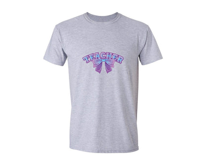 brand:Generic|color:Sports Grey / Athletic Heather|Purple Coquette Teacher Graphic T-Shirt