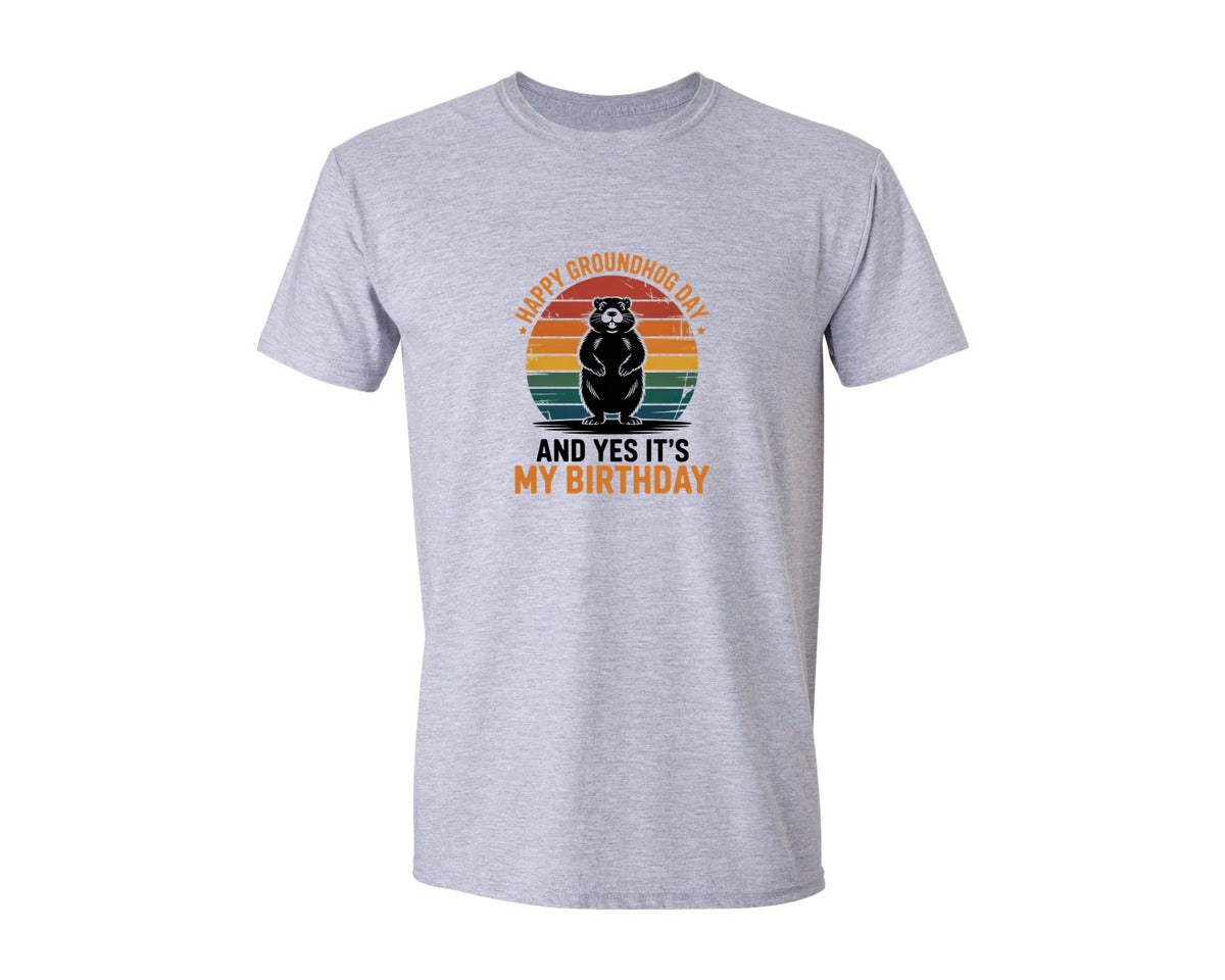 brand:Generic|color:Sports Grey / Athletic Heather|Groundhog Day Birthday Graphic T-Shirt
