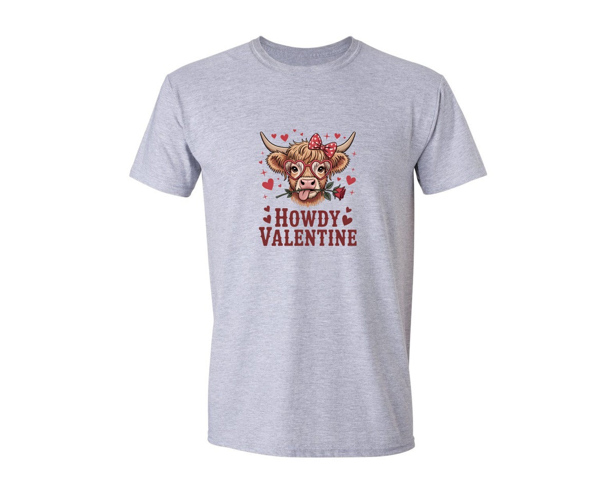brand:Generic|color:Sports Grey / Athletic Heather|Howdy Valentine Cute Cow Love Love Graphic T-Shirt