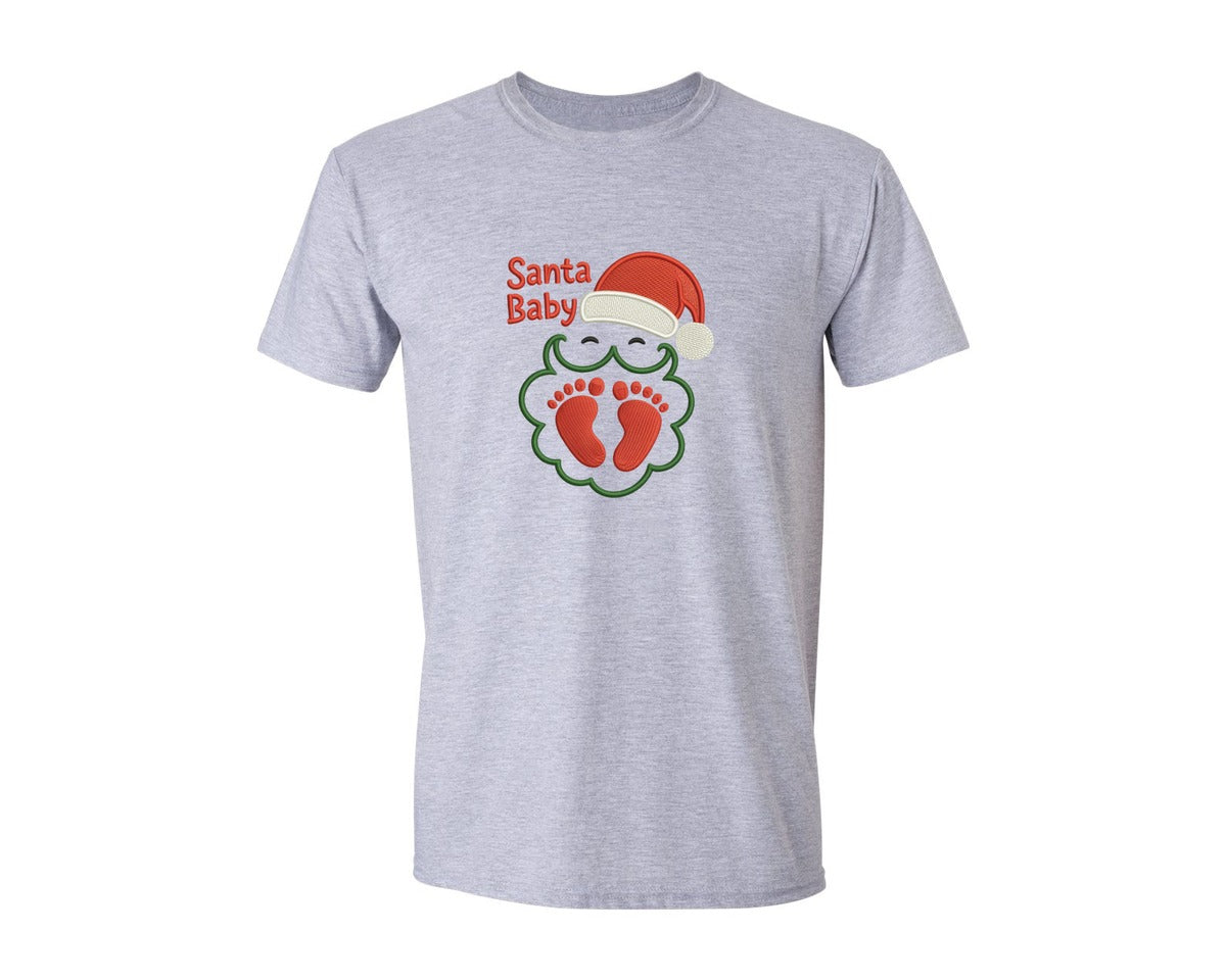 brand:Generic|color:Sports Grey / Athletic Heather|Santa Baby Embroidery Christmas Graphic T-Shirt