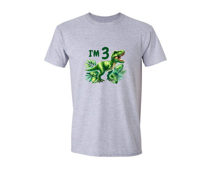 brand:Generic|color:Sports Grey / Athletic Heather|T Rex Dinosaur Kids Birthday Im 3 Graphic T-Shirt