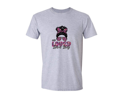 brand:Generic|color:Sports Grey / Athletic Heather|One Loved Lunch Lady Messy Bun Sunglasse Graphic T-Shirt