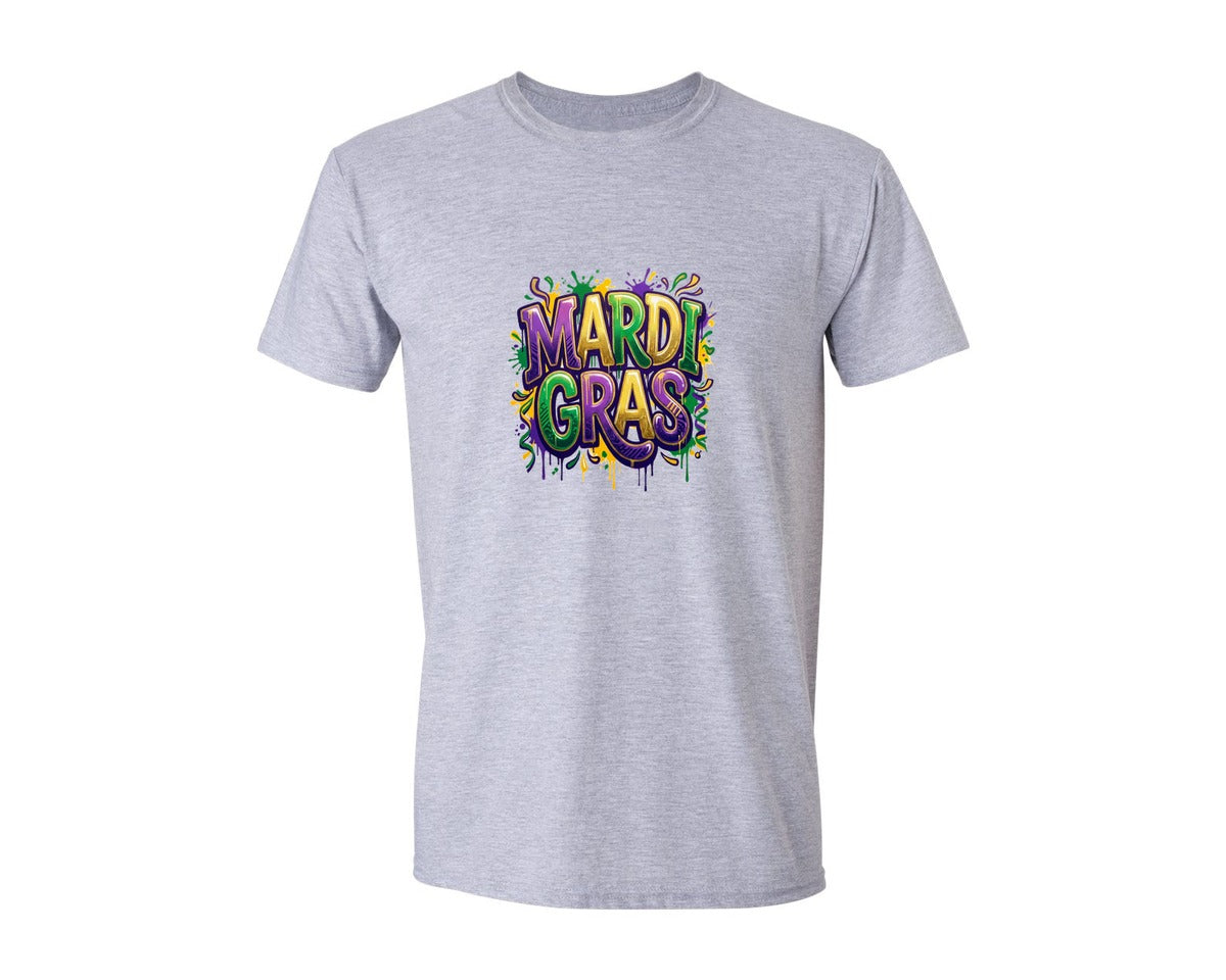brand:Generic|color:Sports Grey / Athletic Heather|Faux Yarn Mardi Gras Latch Hook Graphic T-Shirt
