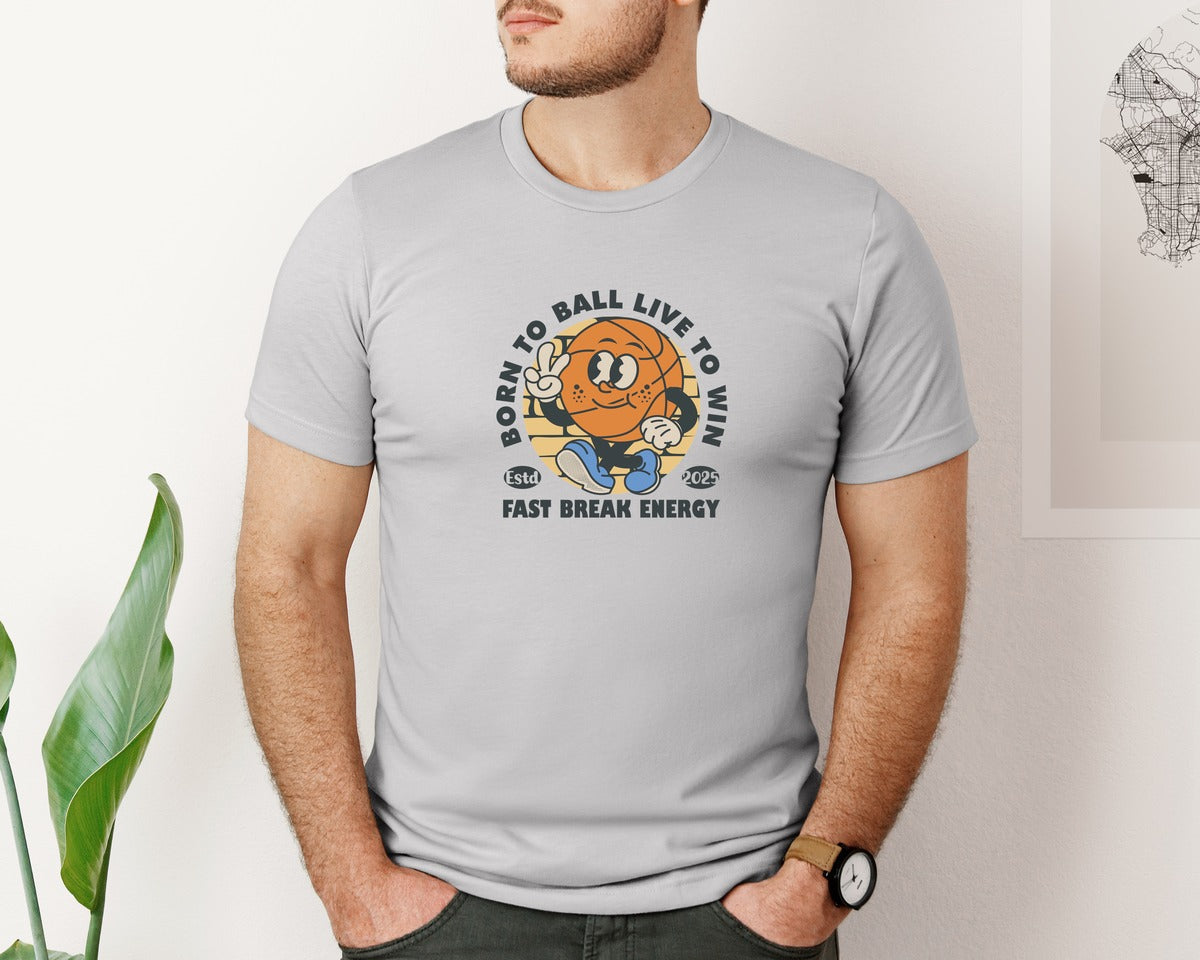 brand:Bella Canvas|color:Sports Grey / Athletic Heather|Retro Basketball Cartoon Character 2 Graphic T-Shirt