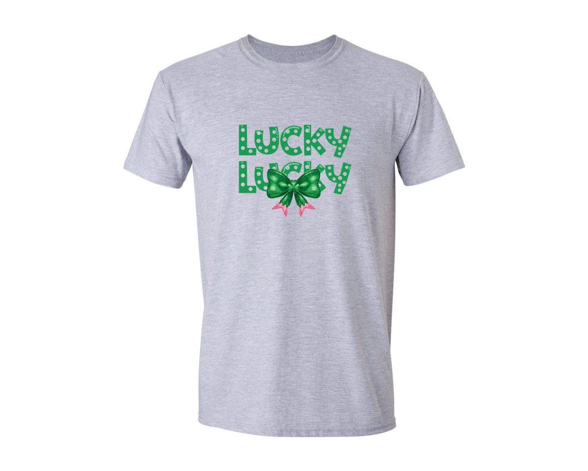 brand:Generic|color:Sports Grey / Athletic Heather|St Patricks Day Lucky Coquette Bow 6 Graphic T-Shirt