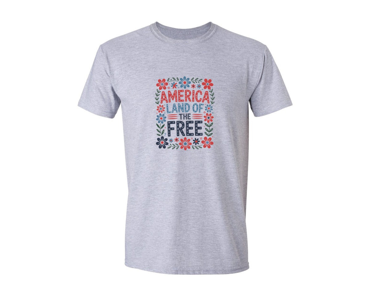 brand:Generic|color:Sports Grey / Athletic Heather|Boho Floral America Land Of The Free Graphic T-Shirt
