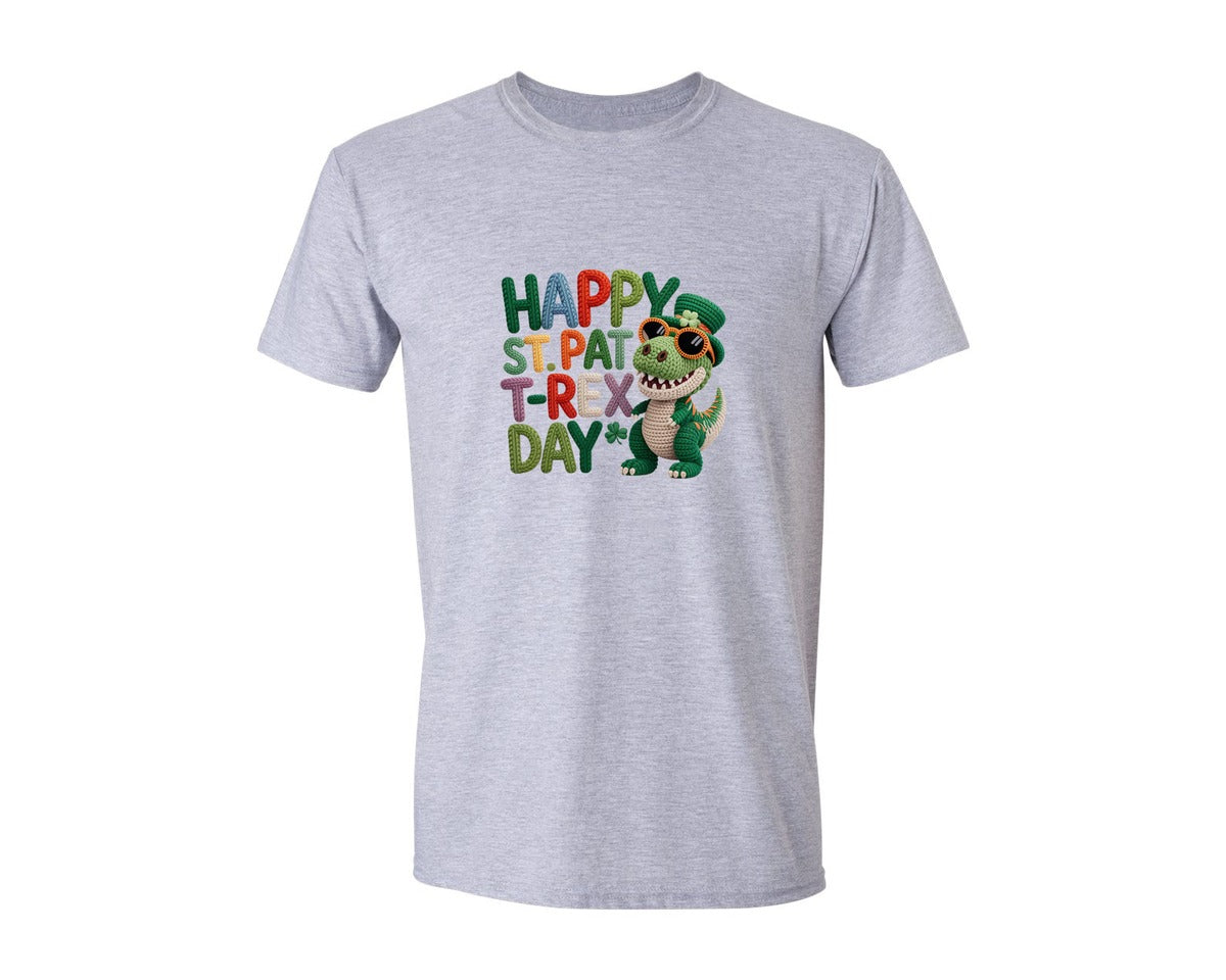 brand:Generic|color:Sports Grey / Athletic Heather|Faux Yarn Happy St Patricks T Rex Graphic T-Shirt