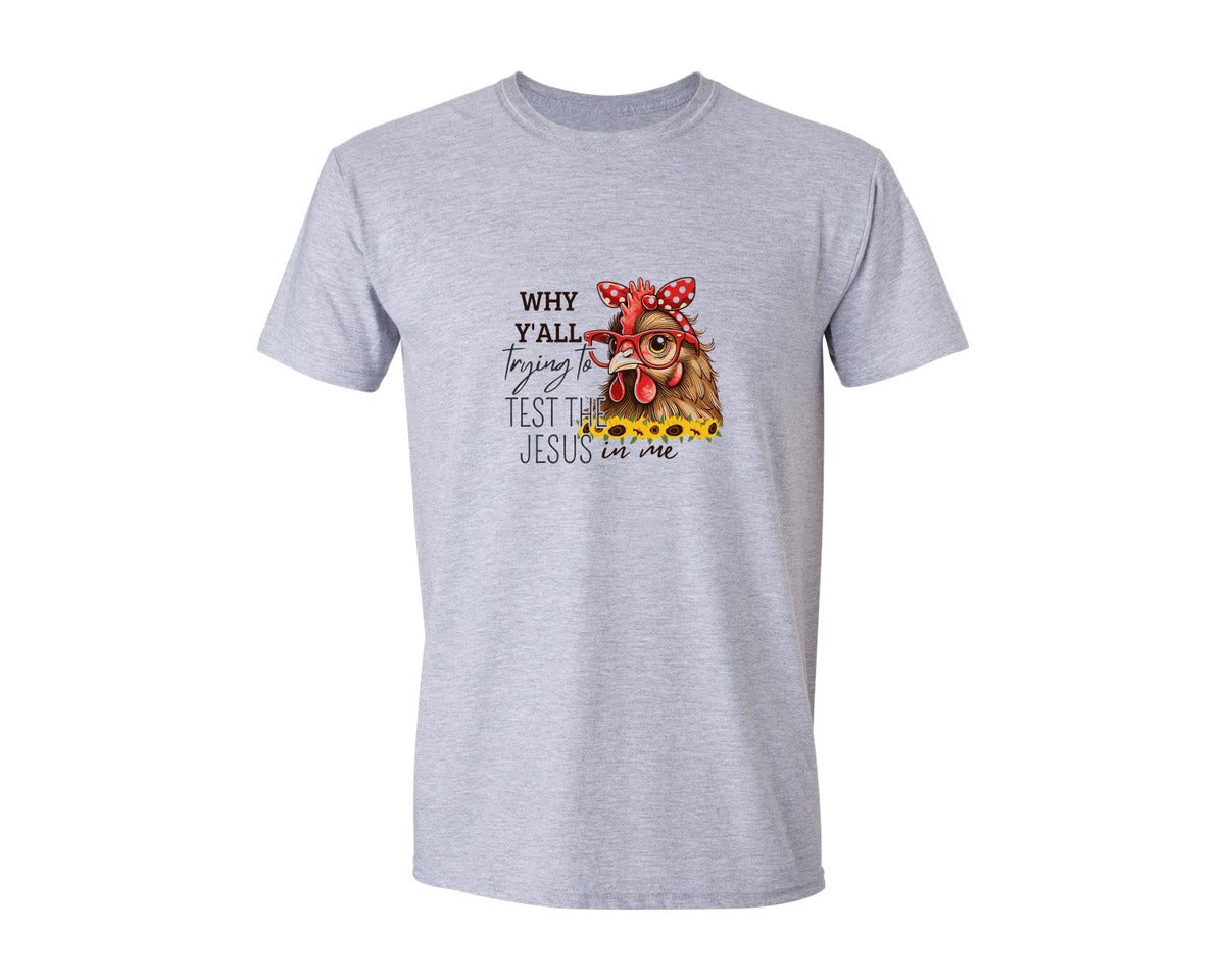 brand:Generic|color:Sports Grey / Athletic Heather|Funny Chicken Why Yall Trying Graphic T-Shirt
