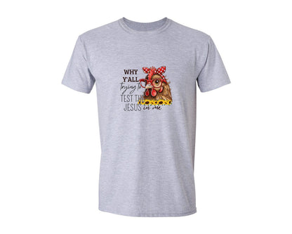 brand:Generic|color:Sports Grey / Athletic Heather|Funny Chicken Why Yall Trying Graphic T-Shirt