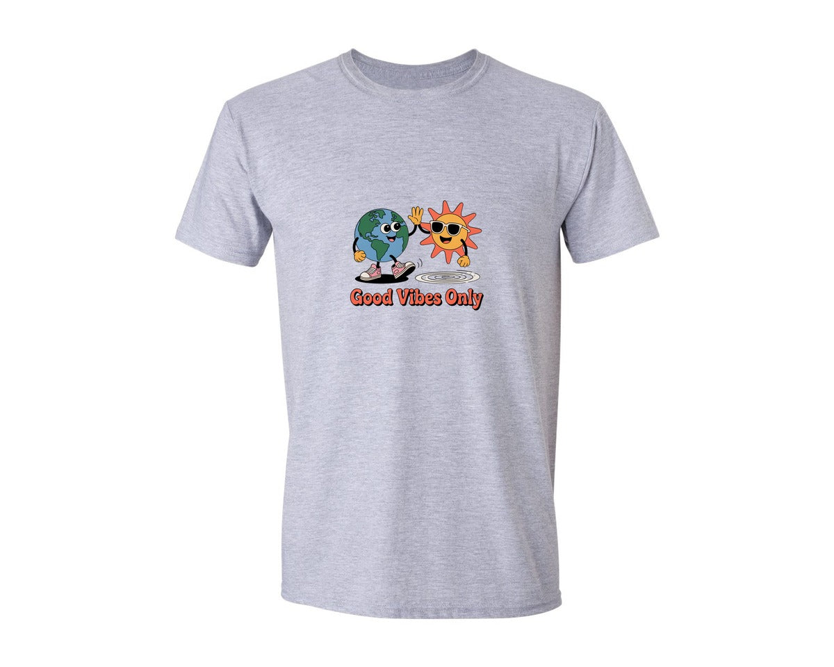 brand:Generic|color:Sports Grey / Athletic Heather|Good Vibes Earth Sun Graphic T-Shirt
