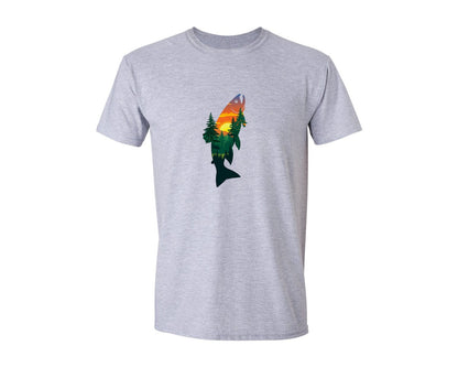 brand:Generic|color:Sports Grey / Athletic Heather|Sunset Trout Double Exposure Fish Graphic T-Shirt