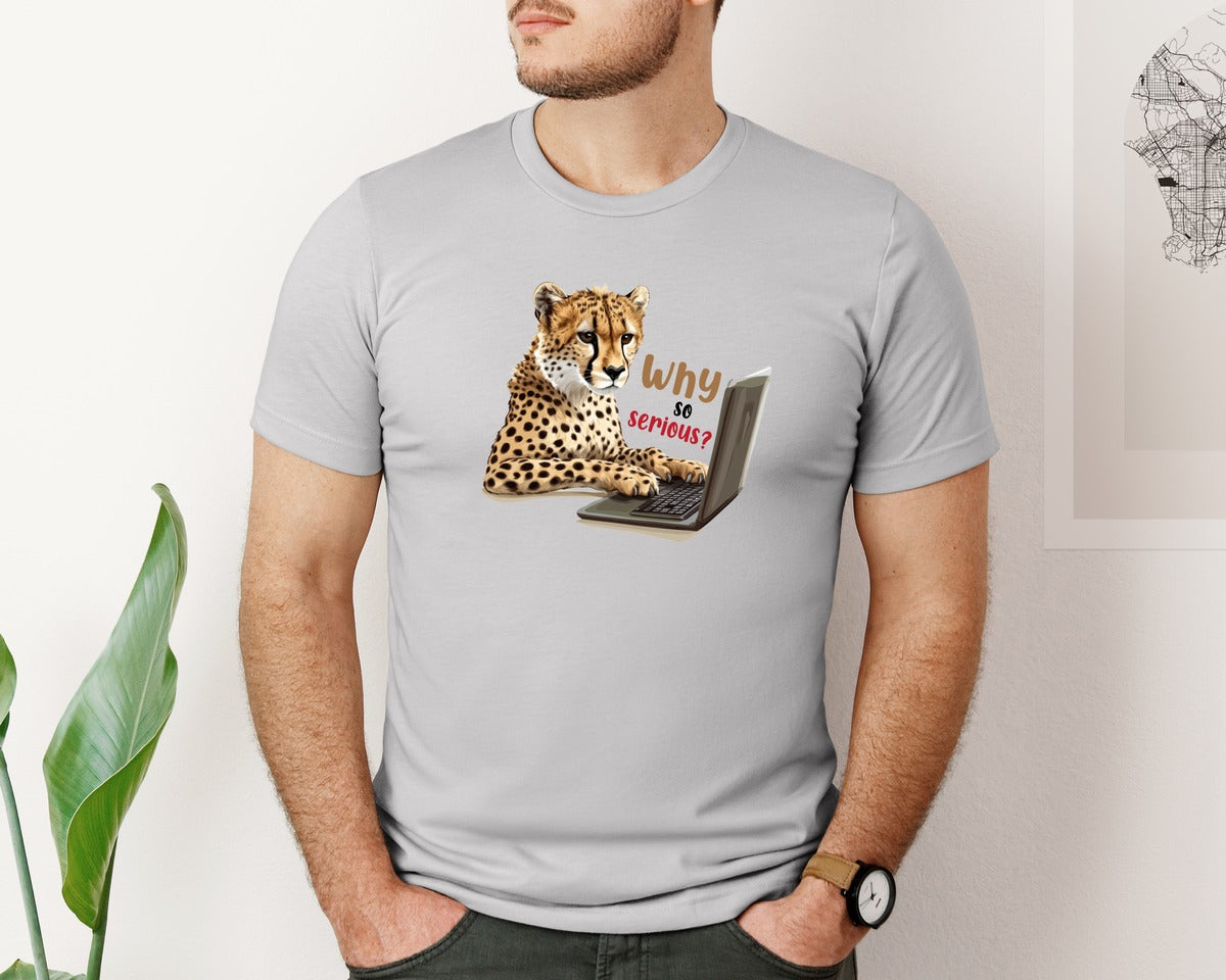 brand:Bella Canvas|color:Sports Grey / Athletic Heather|Tiger Typing On A Laptop T Shirt Print Graphic T-Shirt