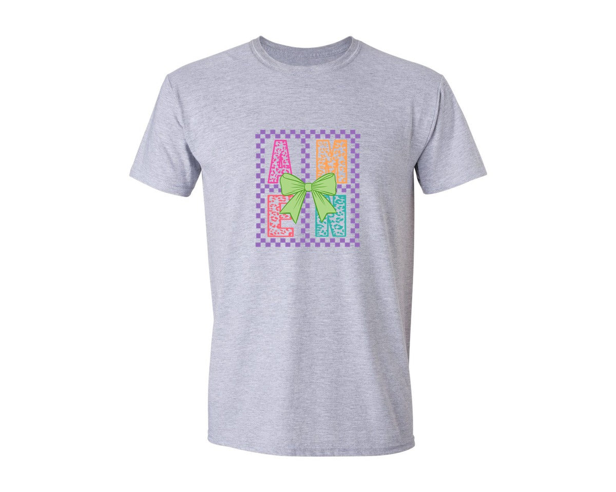 brand:Generic|color:Sports Grey / Athletic Heather|Amen Coquette Bow Jesus Easter 3 Graphic T-Shirt