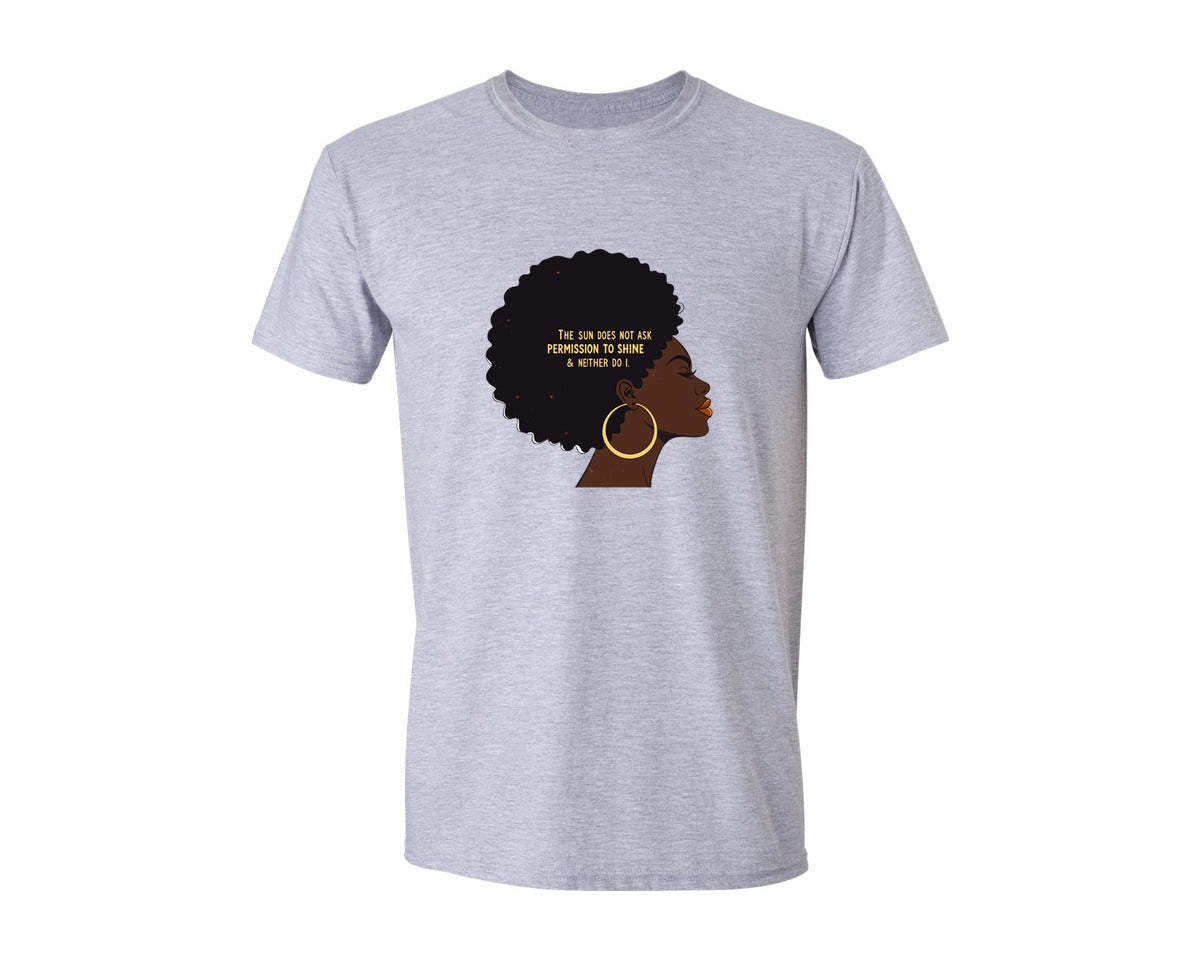 brand:Generic|color:Sports Grey / Athletic Heather|Afro Woman The Sun Does Not Ask Graphic T-Shirt