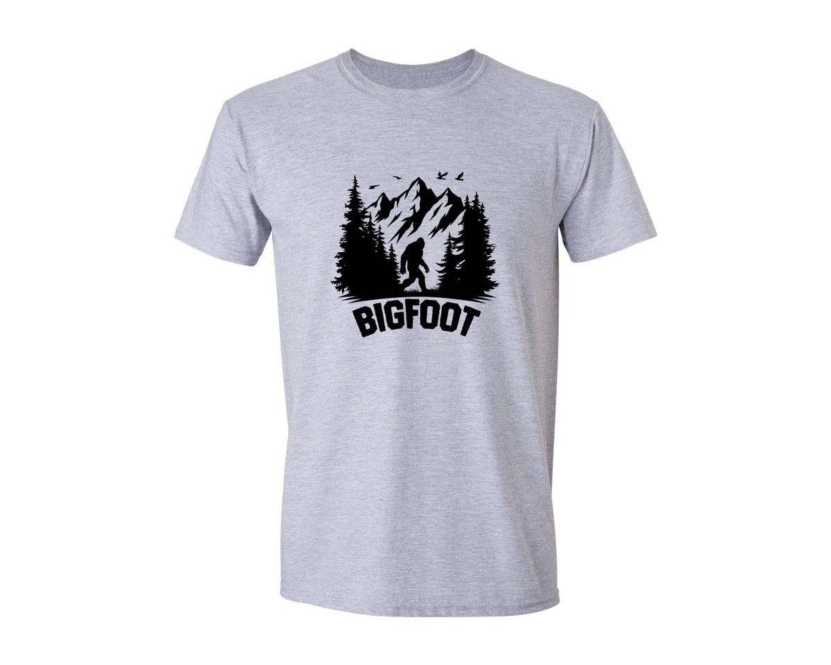 brand:Generic|color:Sports Grey / Athletic Heather|Retro Bigfoot Silhouette Pixel Art Graphic T-Shirt