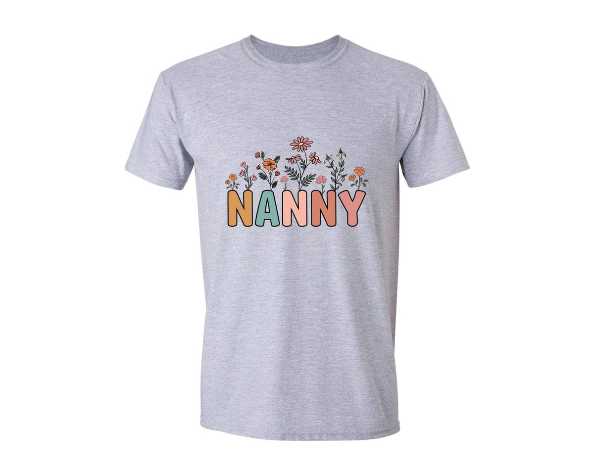 brand:Generic|color:Sports Grey / Athletic Heather|Floral Nanny Design Graphic T-Shirt