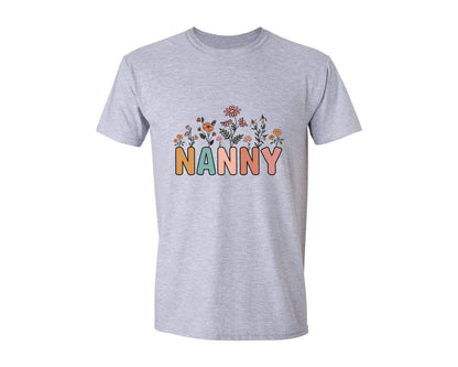 brand:Generic|color:Sports Grey / Athletic Heather|Floral Nanny Design Graphic T-Shirt