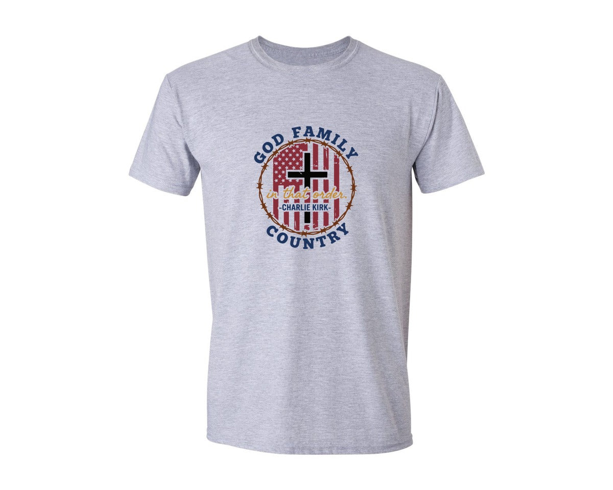 brand:Generic|color:Sports Grey / Athletic Heather|God Family Country In That Order Graphic T-Shirt