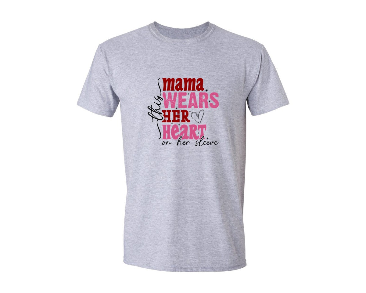 brand:Generic|color:Sports Grey / Athletic Heather|This Mama Wears Her Heart On Her Sleeve 84 Graphic T-Shirt