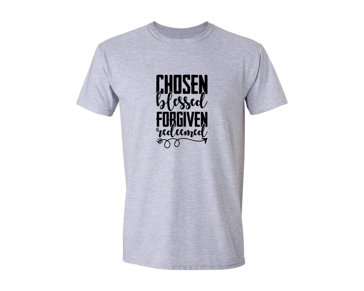 brand:Generic|color:Sports Grey / Athletic Heather|Chosen Blessed Forgiven Redeemed Shirt Graphic T-Shirt