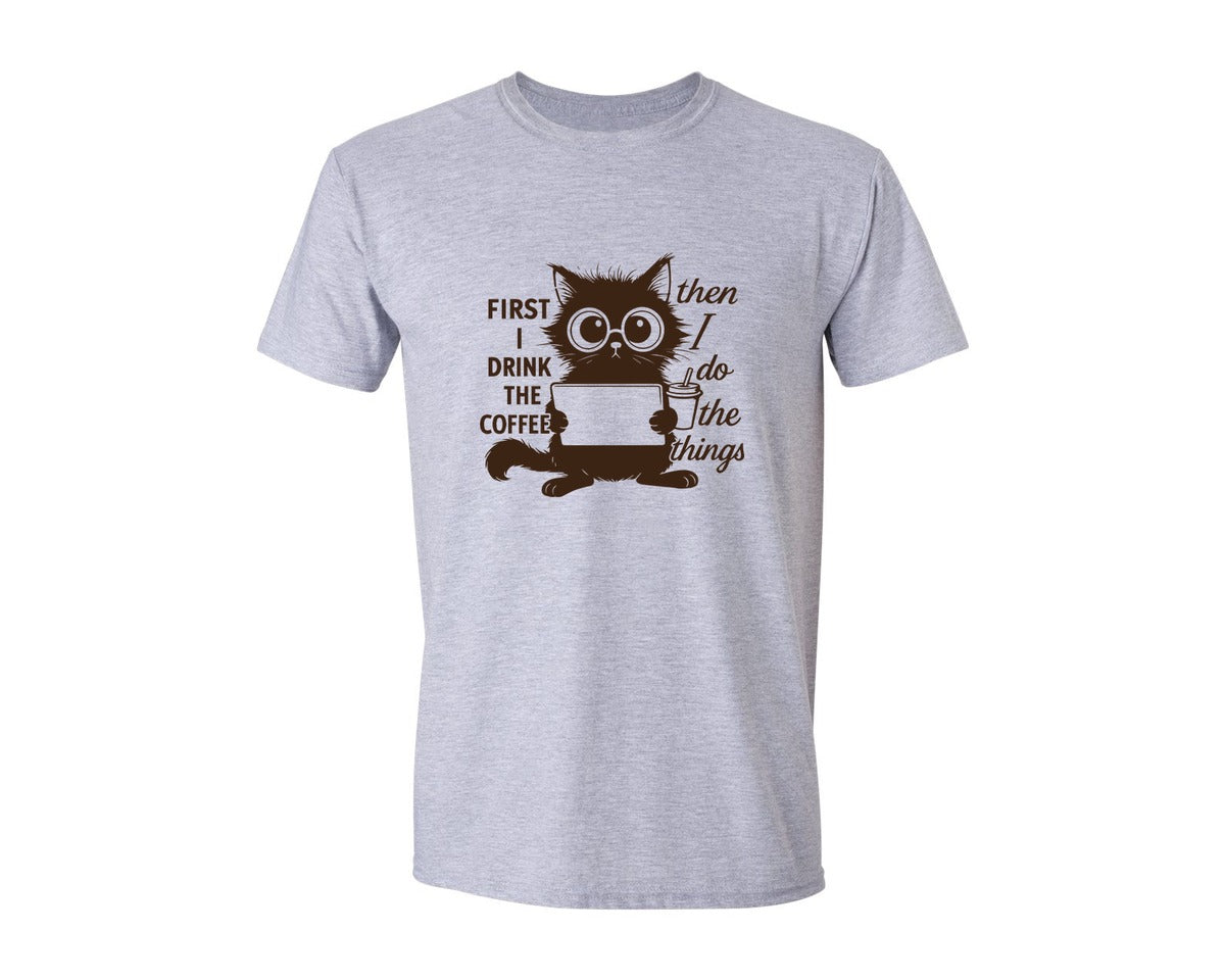 brand:Generic|color:Sports Grey / Athletic Heather|Funny Coffee Cat 3 Graphic T-Shirt