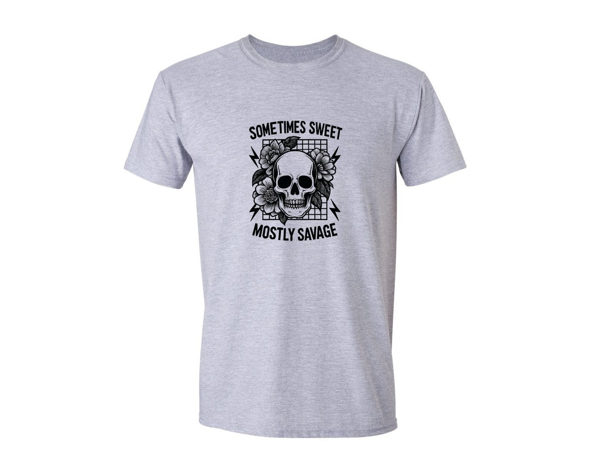 brand:Generic|color:Sports Grey / Athletic Heather|Sarcastic Snarky Flower Skull Graphic T-Shirt