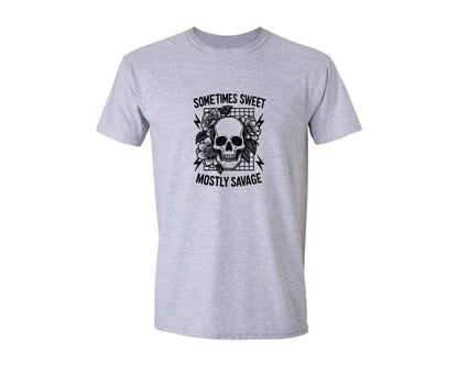 brand:Generic|color:Sports Grey / Athletic Heather|Sarcastic Snarky Flower Skull Graphic T-Shirt