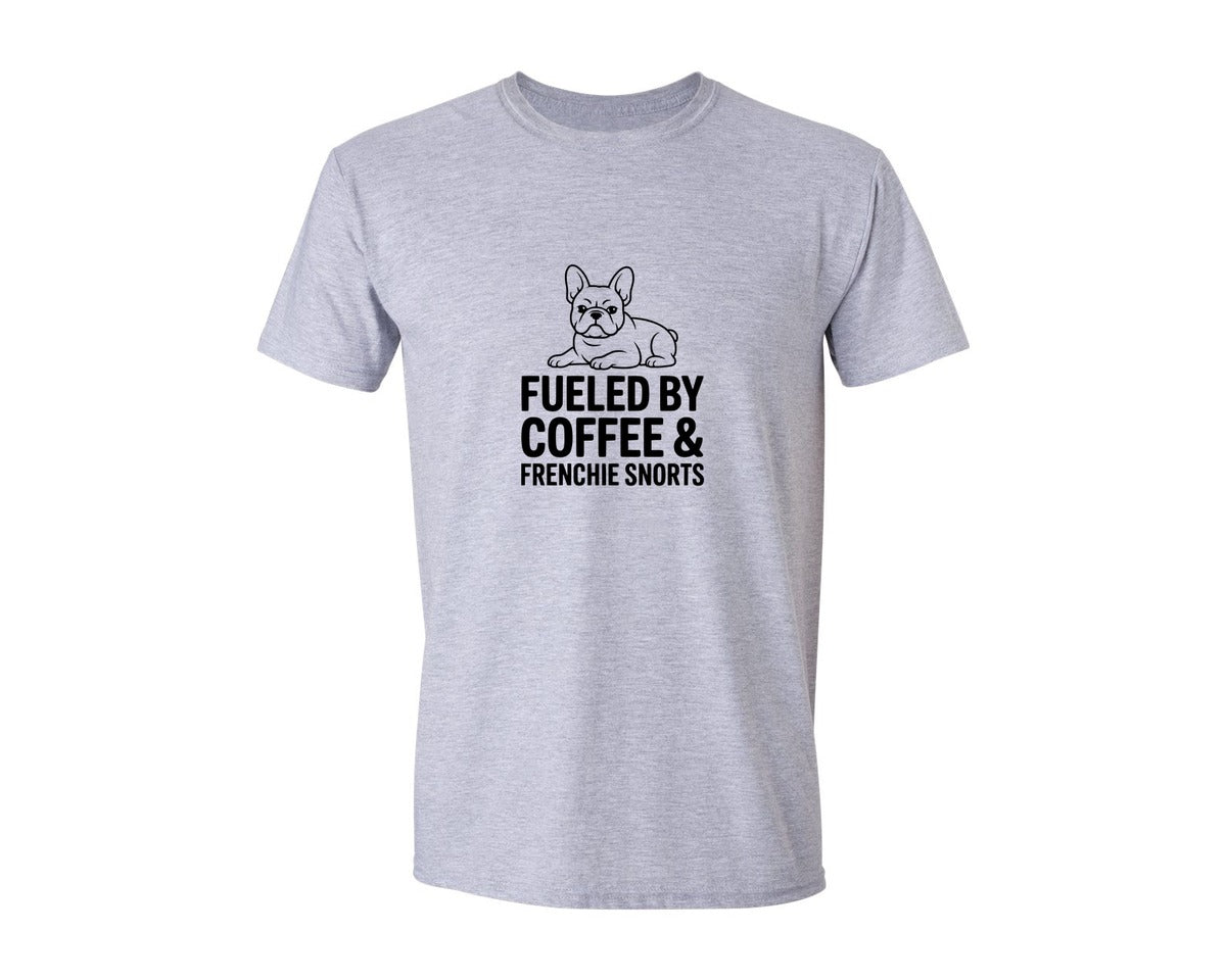 brand:Generic|color:Sports Grey / Athletic Heather|Fueled By Coffee Frenchie Snorts Graphic T-Shirt