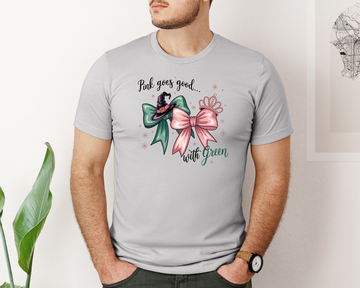 brand:Bella Canvas|color:Sports Grey / Athletic Heather|Pink Goes Good With Green 4 Graphic T-Shirt