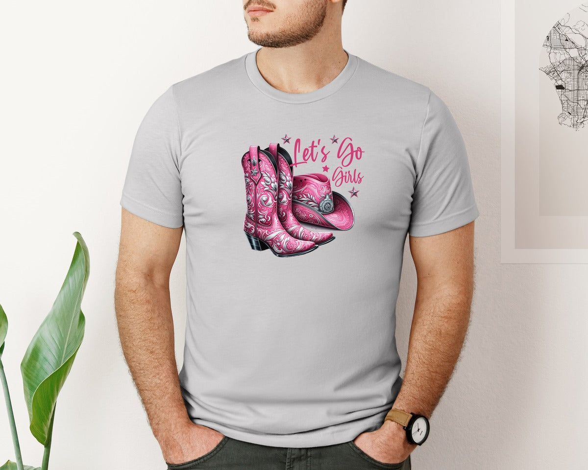 brand:Bella Canvas|color:Sports Grey / Athletic Heather|Lets Go Girls Cowgirl Boots 2 Graphic T-Shirt