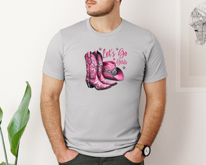 brand:Bella Canvas|color:Sports Grey / Athletic Heather|Lets Go Girls Cowgirl Boots 2 Graphic T-Shirt