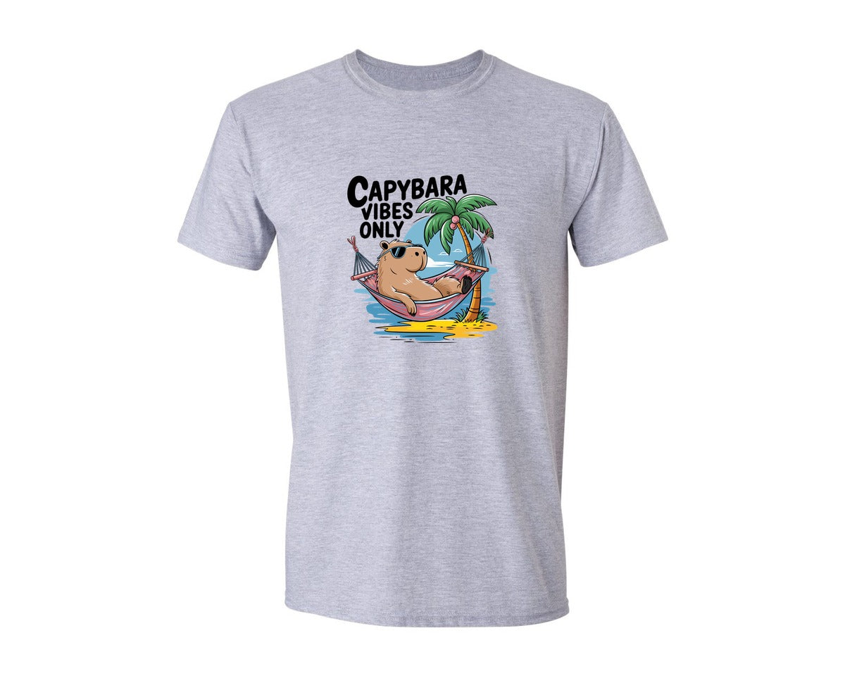 brand:Generic|color:Sports Grey / Athletic Heather|Capybara Vibes Only Summer T Shirt Print Graphic T-Shirt