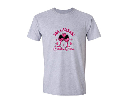 brand:Generic|color:Sports Grey / Athletic Heather|Wine Kisses And Valentine Wishes 2 Graphic T-Shirt