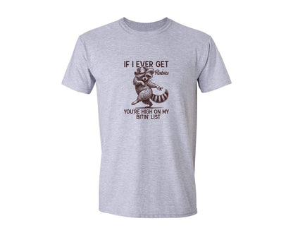 brand:Generic|color:Sports Grey / Athletic Heather|If I Ever Get Rabies Cowboy Raccoon Graphic T-Shirt