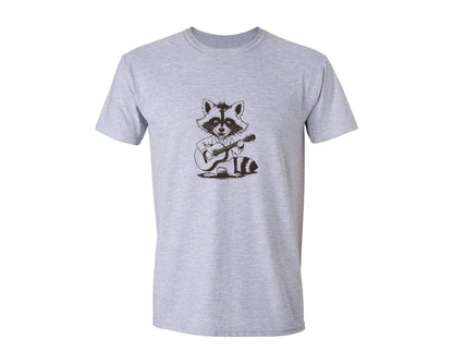 brand:Generic|color:Sports Grey / Athletic Heather|Funny Cartoon Raccoon Playing Guitar Graphic T-Shirt