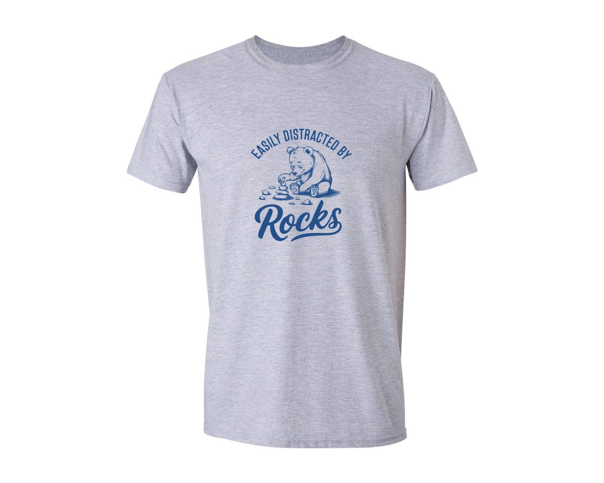brand:Generic|color:Sports Grey / Athletic Heather|Easily Distracted By Rocks Design Graphic T-Shirt