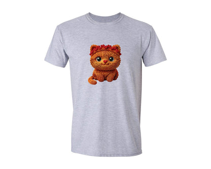 brand:Generic|color:Sports Grey / Athletic Heather|Faux Yarn Knitted Valentine Cat 2 Graphic T-Shirt