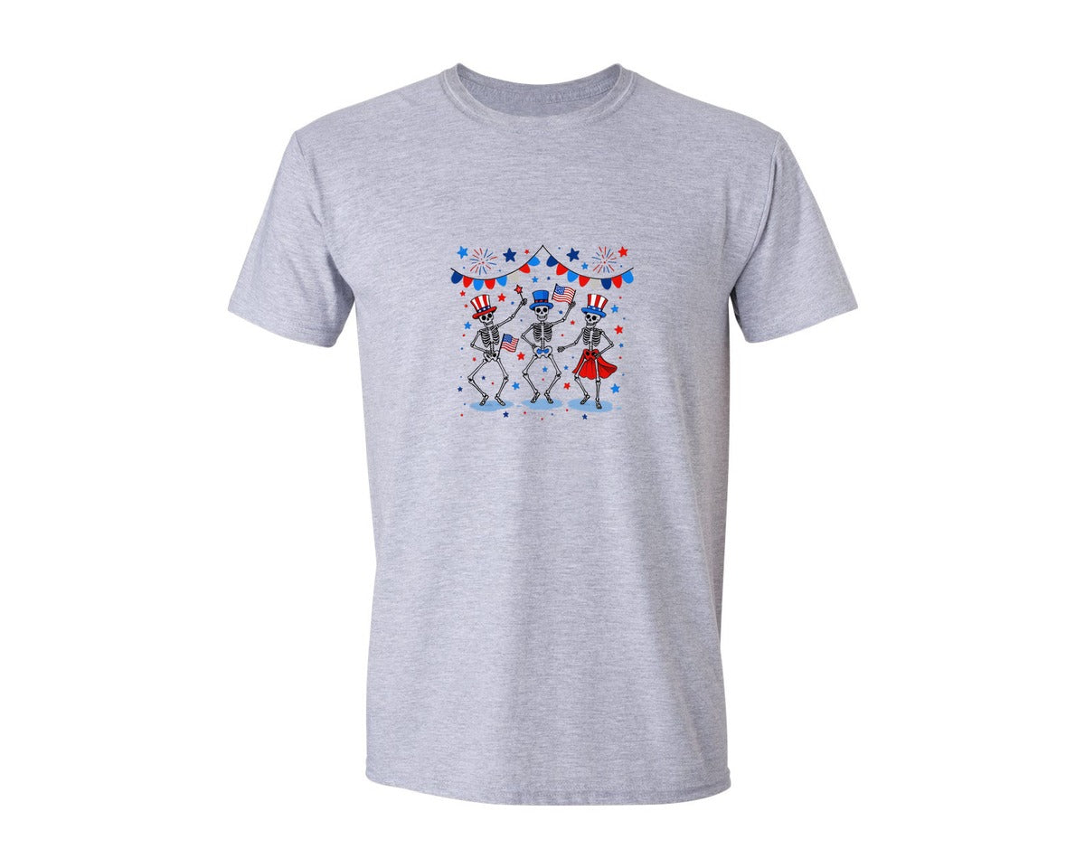 brand:Generic|color:Sports Grey / Athletic Heather|4Th Of July Skeletons Party T Shirt Graphic T-Shirt