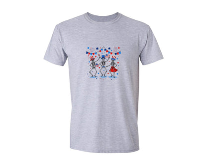 brand:Generic|color:Sports Grey / Athletic Heather|4Th Of July Skeletons Party T Shirt Graphic T-Shirt